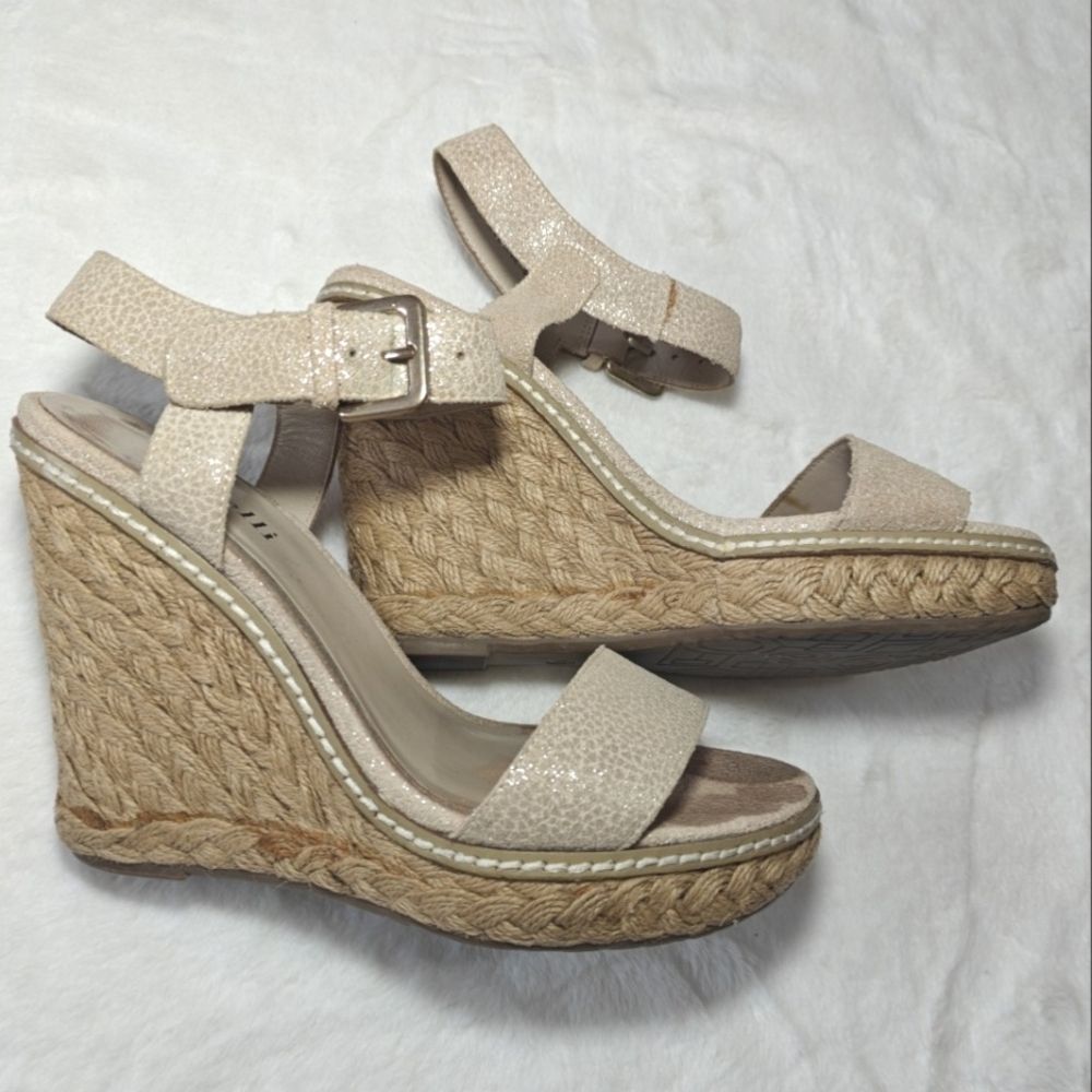 Minelli Italy‎ Women's Sz 37 Suede Glitter Sparkle Leather Platform Wedge Heels